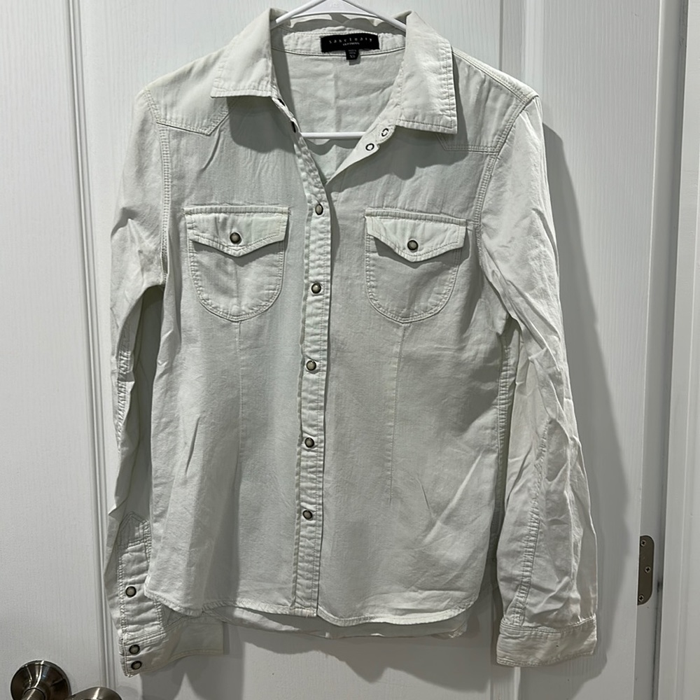 Sanctuary Pale Blue Button Up LS Top XS